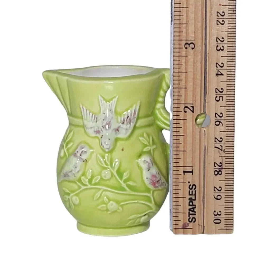 Italian Creamer Mini Ceramic Stoneware Lime Green Small Jug Pitcher With 3D Bird